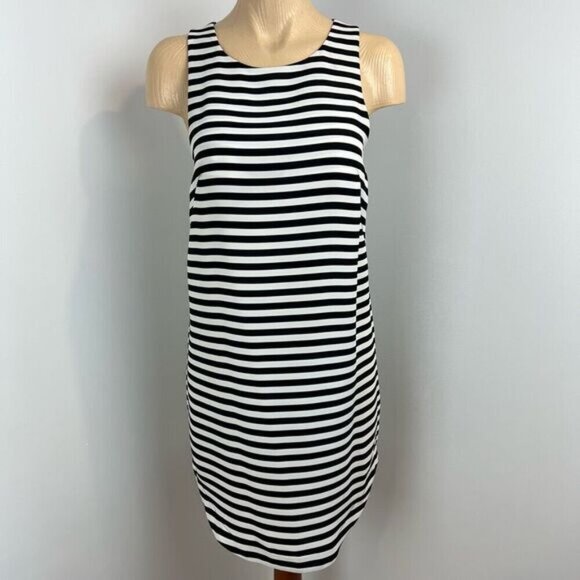 H&M Women’s U.S. 6 Black White Striped Sleeveless Midi Dress Casual Basic Summer - Picture 1 of 13